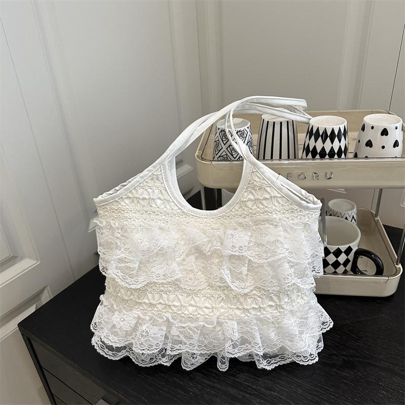 

Нишевая кружевная сумка-тоут новая высокоценная простая сумка-тоут универсальная трендовая сумка для通勤 через плечо белый