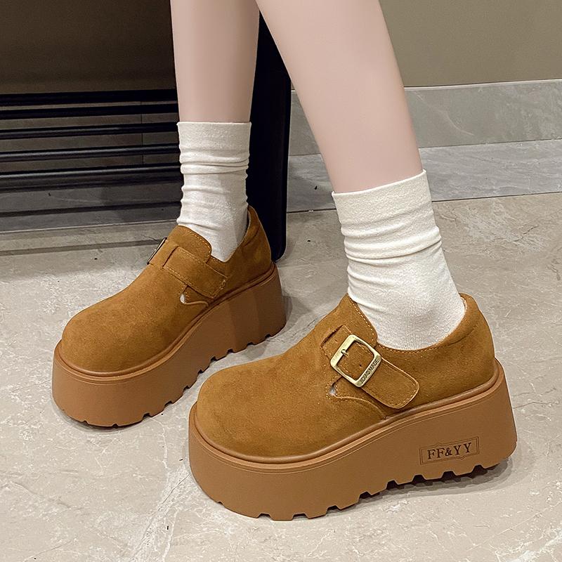 Fashion Pet-sized height-increasing thick-soled loafers 2025 autumn/Winter new style simple and versatile belt-buckle single shoes