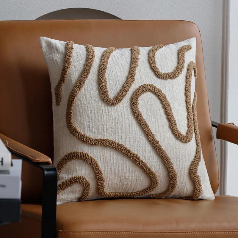

45x45 Boho Style Chenille Decorative Throw Pillow Cover Soft Geometric Lines Cushion Covers 3-color Pillowcase Sofa Living Room 45x45cm Without core кавовий