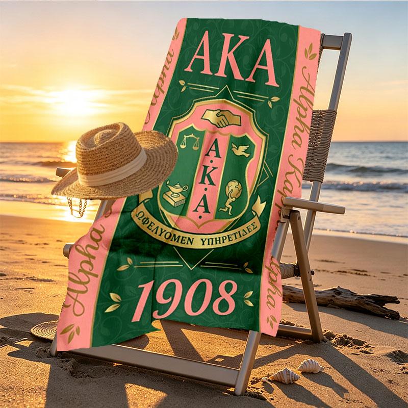 Alpha Kappa Alpha Print Beach Towel Design, Soft, Lightweight. for Home Bathroom, Spa, Pool, Yoga, Surfing, Camping, Gift for Family, Friend