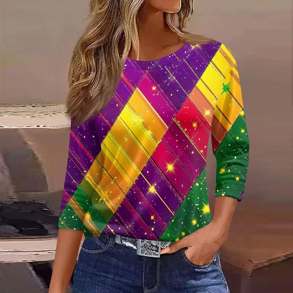 Blusas de mujer con mangas 3/4 largas, estampado floral, estilo vintage, informales, holgadas, con cuello redondo, camisas de talla grande