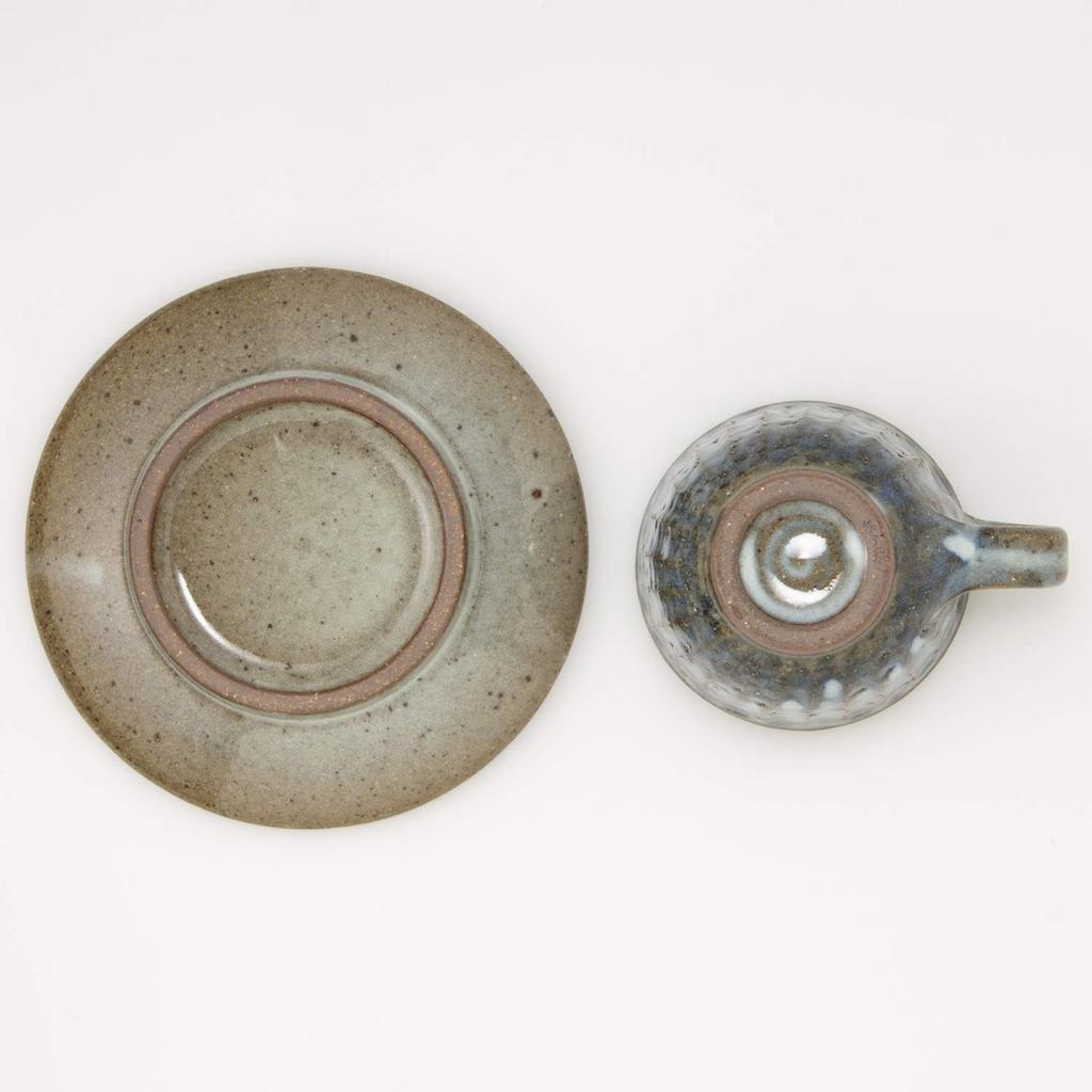 Marui Seito Shigaraki Ware Hechimon Kaffeetasse und Untertasse, Blaue Hagi-Schnitzerei, Rund, Ca.. 180ml Fassungsvermögen, Keramik, Hergestellt in Japan, MR-3-3265