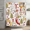 Modern Christmas Shower Curtain Festive Red Green Decorative Print for Bathroom