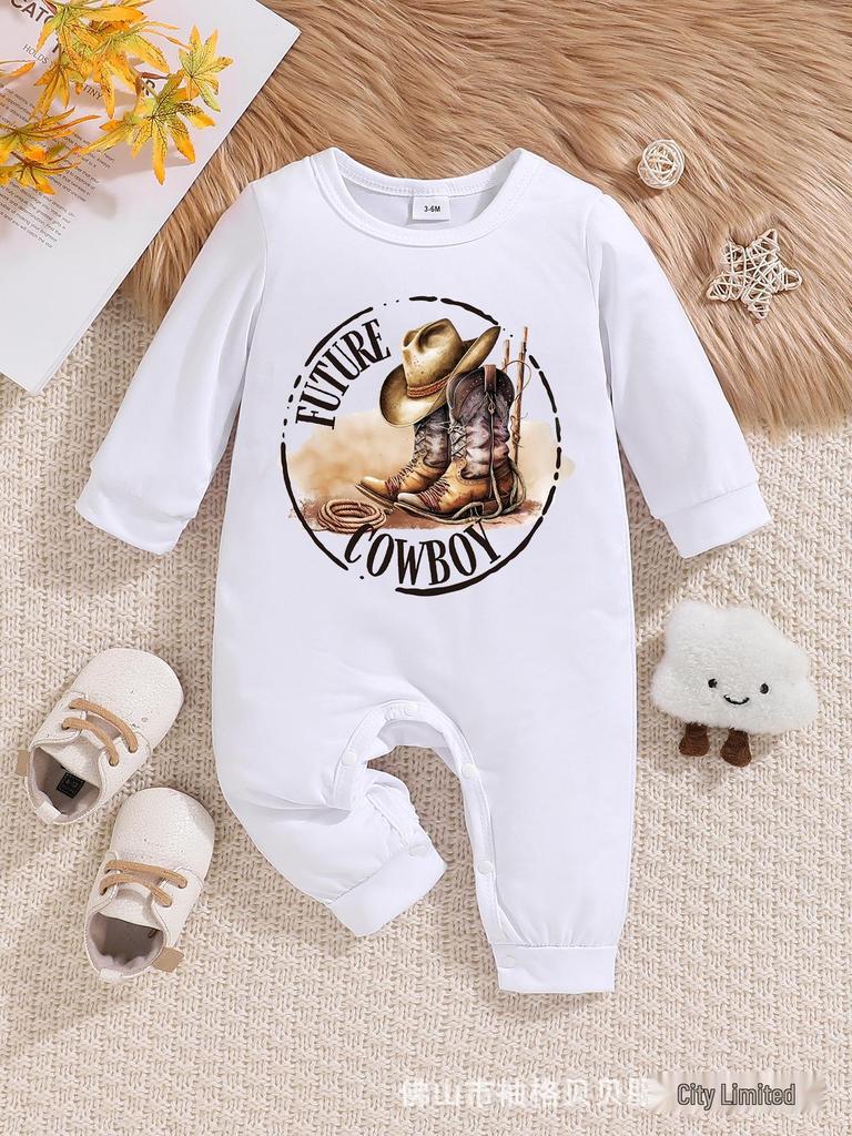 Newborn Baby Cartoon Letter Print Long Sleeve Romper & Pants Set for Outings