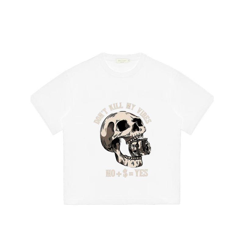 Black T Shirt with Skull and Money Print Don T Kill My Vibes No Plus Dollar Equals Yes Graphic Tee for Casual Wear