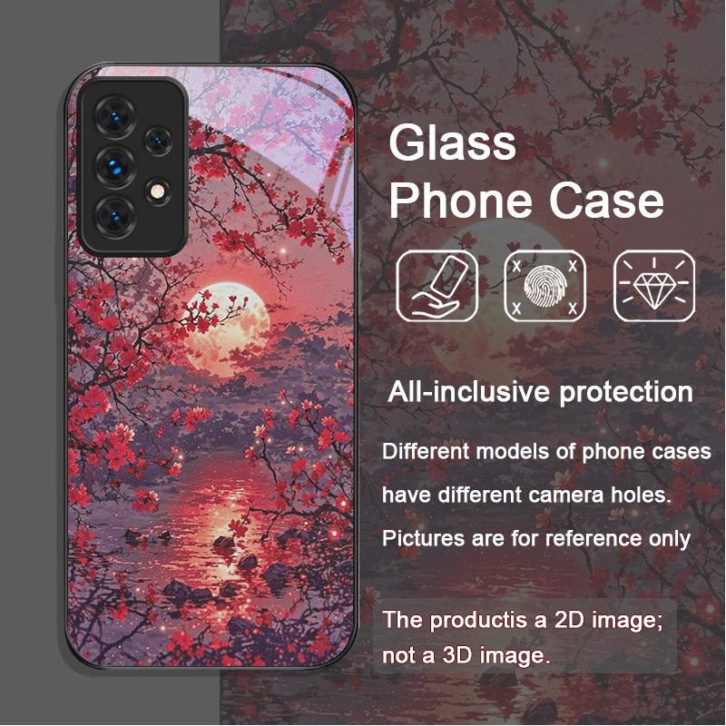 

Moon Cherry Blossom Pattern Scenery Tempered Glass Phone Case for Samsung Galaxy A56 A72 A55 A54 A53 A52 A36 A15 A14 A13 Covers Galaxy A55 5G