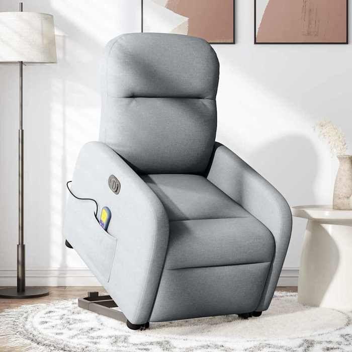 VidaXL Fauteuil inclinable de massage électrique Gris clair Tissu 3303002