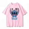 Summer Casual Stitch Fun Print Cotton Comfortable Pink T-shirt Adults Children Parent Child Couple Fashion Loose Sportswear