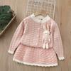 Girls Knit Set Dress With Large Lapel Sweater Cardigan Two Piece Outfit For Kids
