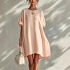 Women’s Loose Fit Casual Solid Crew Neck Dress Relaxed Short Sleeve Style Comfortable Wear