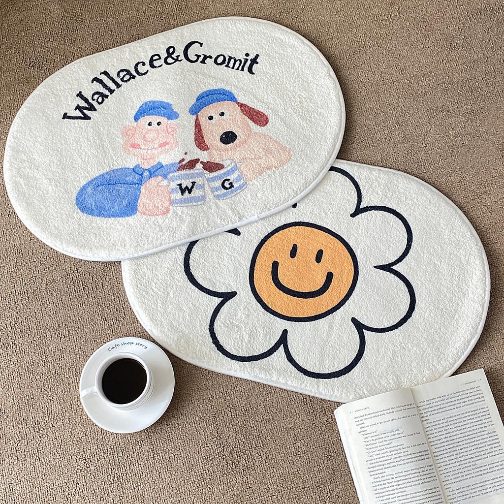 VIKAMA Floral Faux Cashmere Carpet, Living Room Entrance Foyer Door Mat, Bedroom Decoration, Home Bathroom Floor Mat