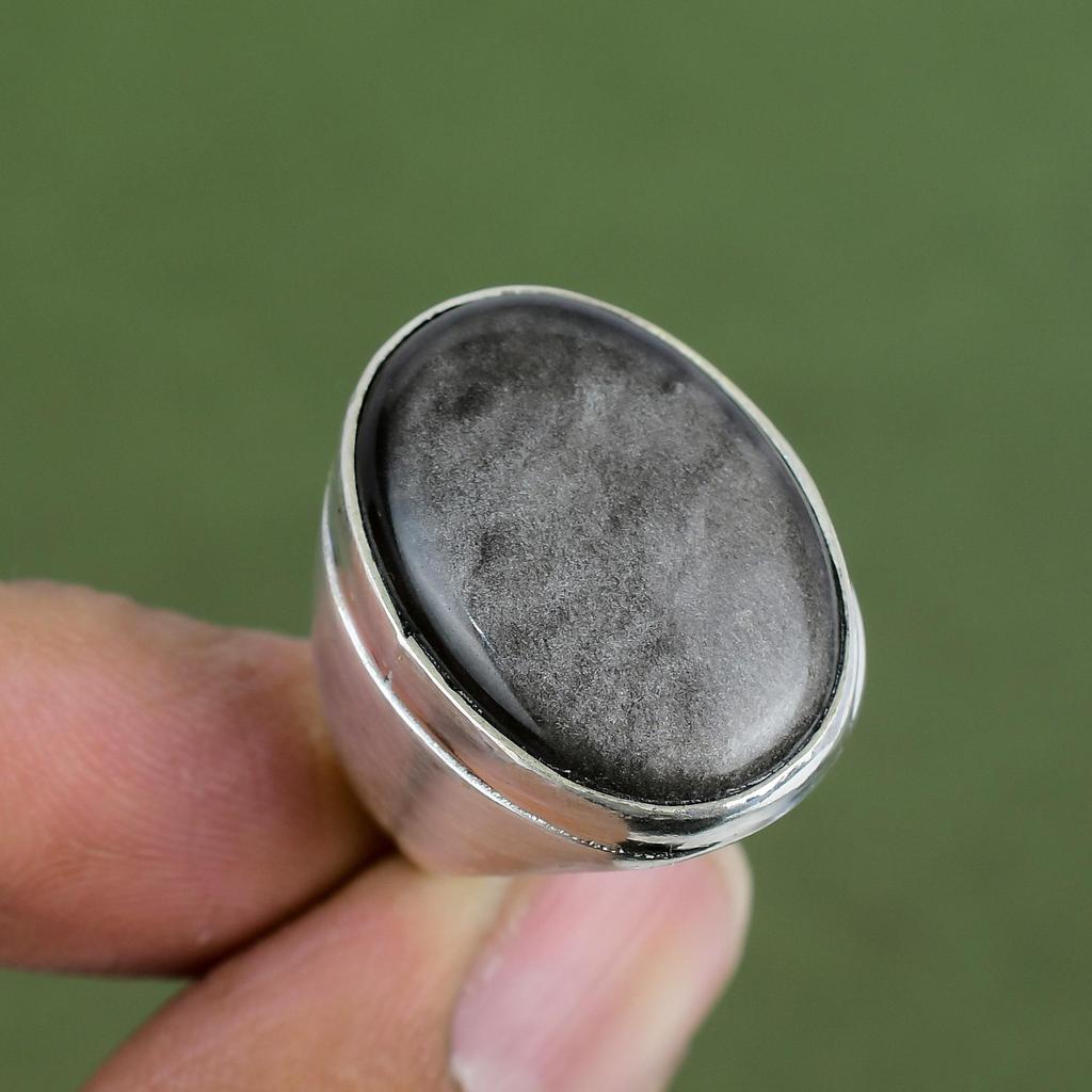 Silver Sheen Obsidian Ring 925 Sterling Silver Ring Handmade Gemstone Ring Silver Sheen Obsidian Jewelry Gift For Her Available In Ring Size