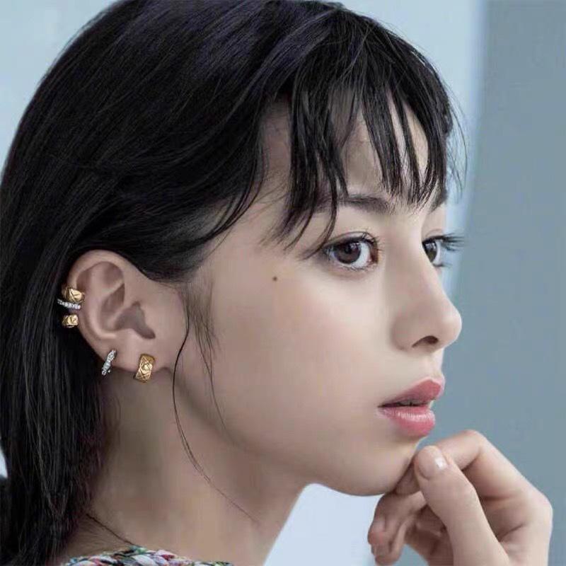 Elegant Argyle Diamond-Inlaid Ear Clips - Trendy European & American Style