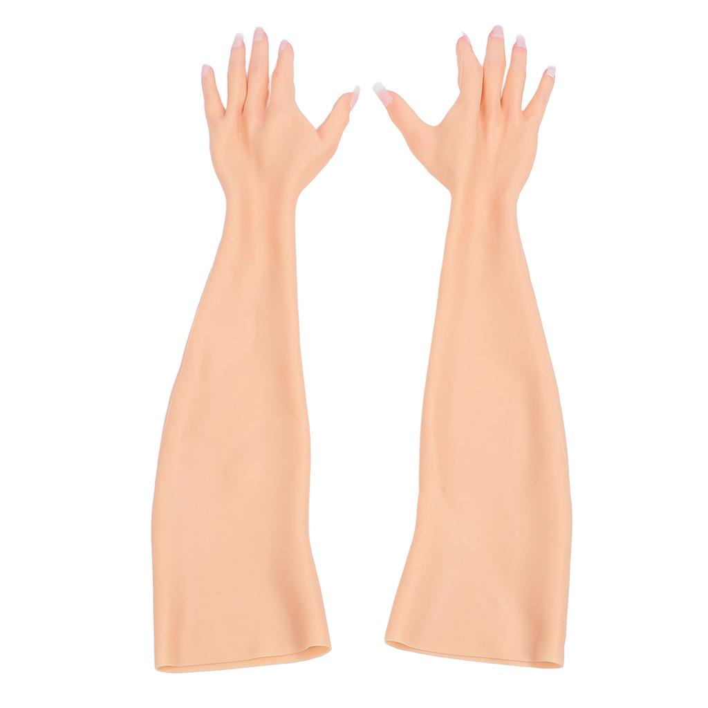 1 Pair Silicone Women Prosthesis Nail Hand Gloves Soft Full Arm Lifelike Skin Nail Hand Gloves for