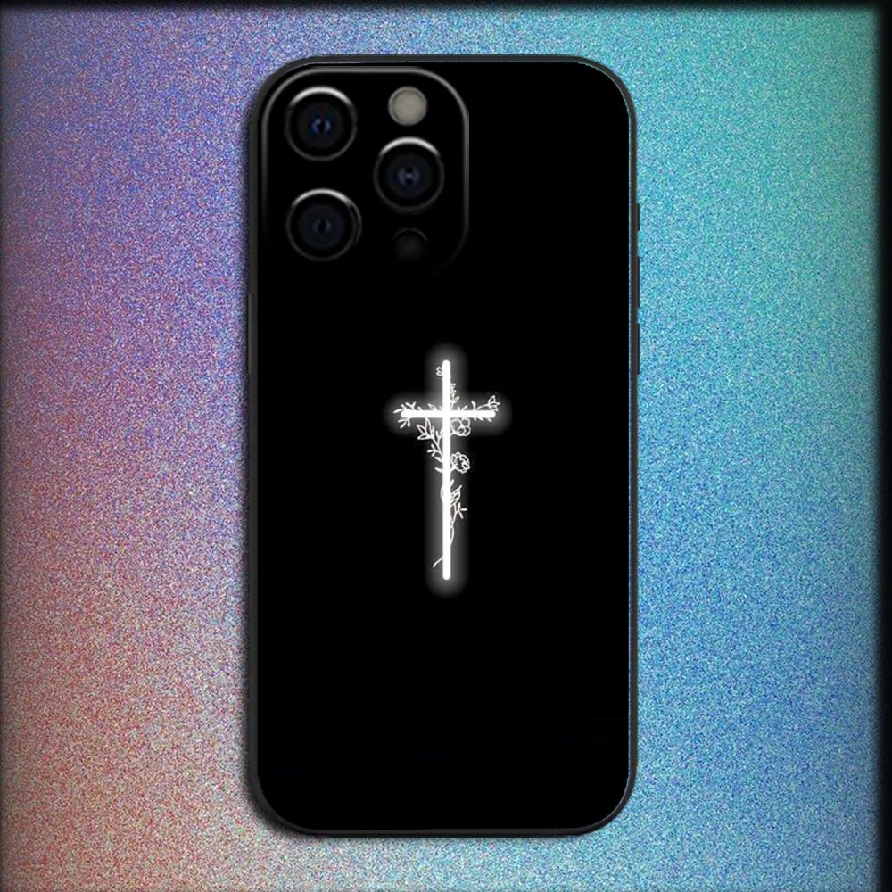 God Jesus Cross Phone Case For iPhone 16,15,14,13,12,11,Pro,X,XS,Max,XR,Plus,Mini Soft Black Cover