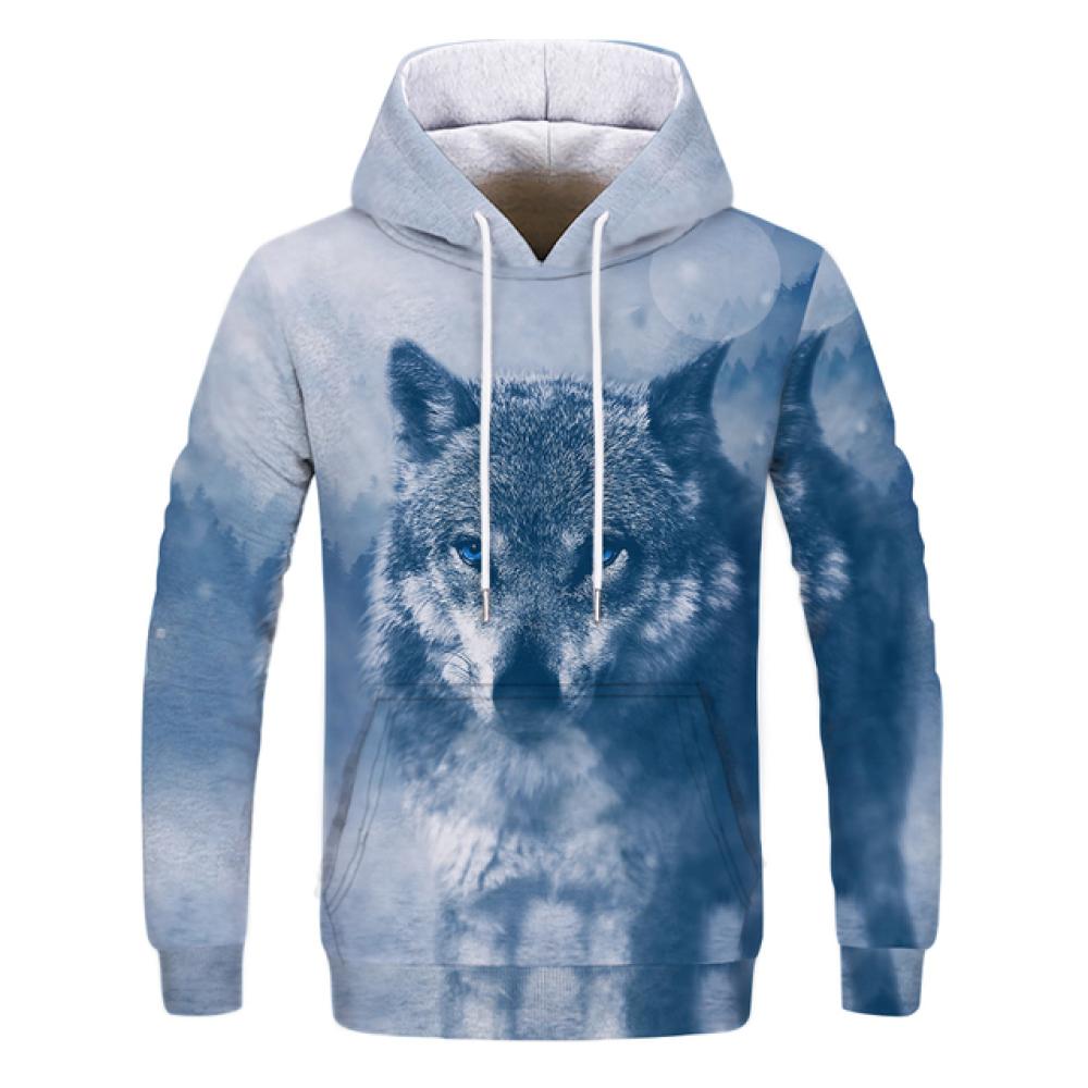 Spring Autumn Men's Junior Wolf Hoodie Fashion 3D Wolf Printing Loose Streetwear Funny Animal Street Hip Hop Casual Sweatshirt