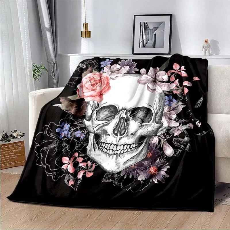 Skull Horror Throw Blanket Fleece Warm Cozy Soft Blanket for Couch Bed Colorfast Anti-Static Machine Wash  Blankets for Beds