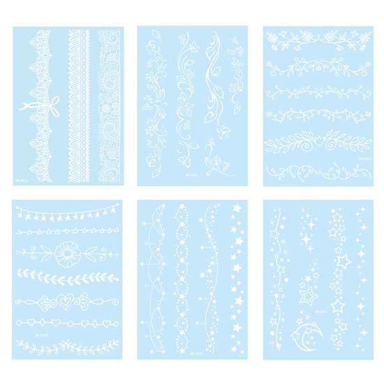 6Pcs Glow in Dark Tattoo Stickers, Lace Temporary Body Art for Hands, Waterproof Indian Mehndi Tattoos for Women Girls
