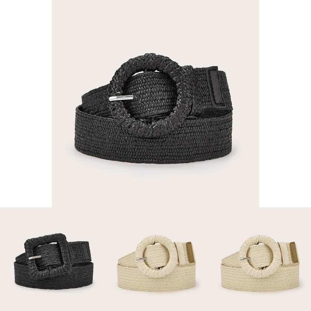 Cinturón de Cintura Tejido para Vestidos Casuales de Mujer con Decoración de Hebilla Circular de Diseño Minimalista