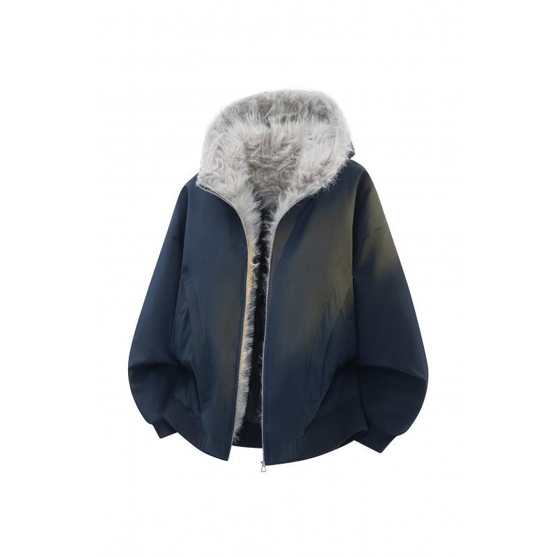 

2025 Autumn/Winter Men s Casual Hooded Fur Collar Cotton Jacket - Loose, Comfortable, Versatile, Trendy Hong Kong Style. 2XL Темно-синій