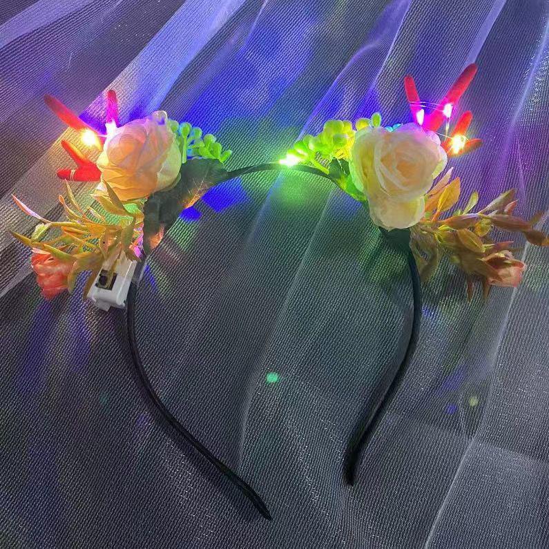 New Luminous Headpiece Elk Antlers Headband Christmas Flash Headband Flower Fairy Party Night Market Toy