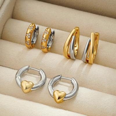 Minimalist Gold Plated Heart Huggie Hoop Earrings for Women CZ Zircon Copper Color Ear Buckle Hoops Vintage Zircon Gifts