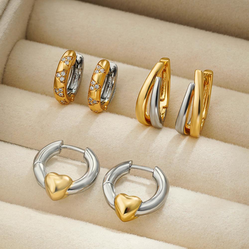 Minimalist Gold Plated Heart Huggie Hoop Earrings for Women CZ Zircon Copper Color Ear Buckle Hoops Vintage Zircon Gifts