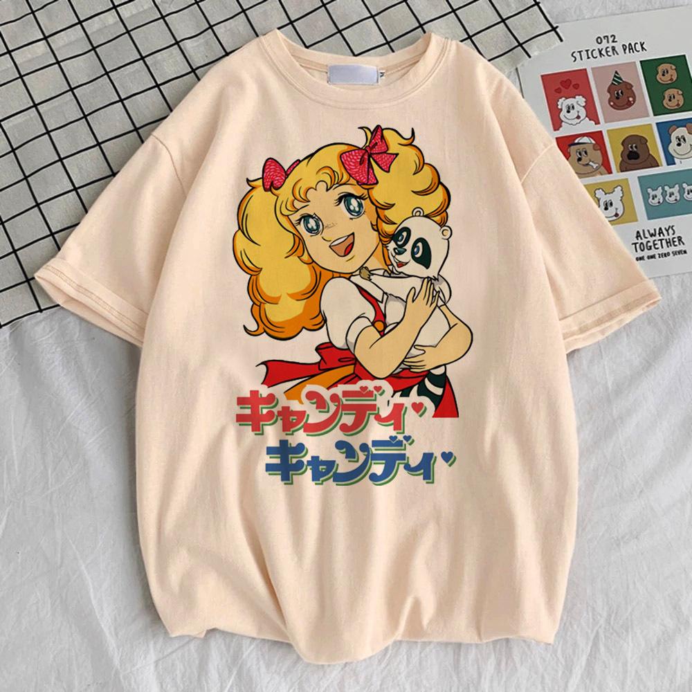 Футболка Candy Candy женская 80-е 2000-е Графическая Винтажная корейская одежда Цветная футболка Университет 80-е аниме корейская одежда Трендовая S
