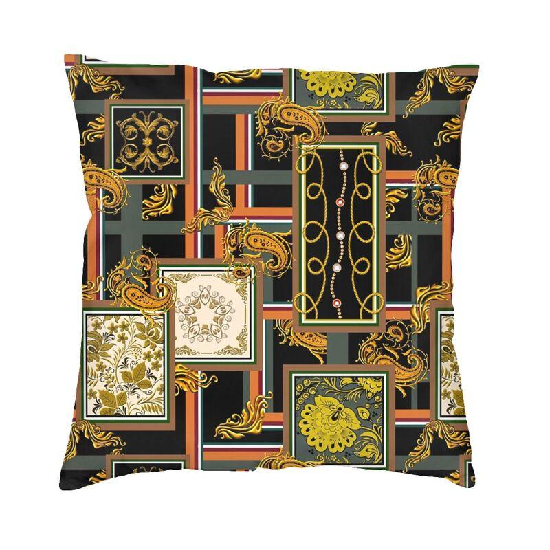 Golden Baroque Elegance Style Square Pillowcover Home Decorative Cushion Cover Throw Pillow for Car Doublesided Printing