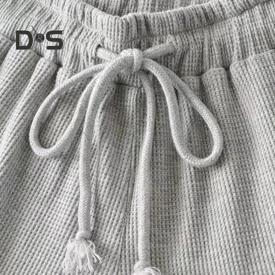 Dámské vaflové pletené šortky se stahovací šňůrkou, elastický pas, volánkové šortky, široké nohavice, splývavé šortky, ležérní letní outfit