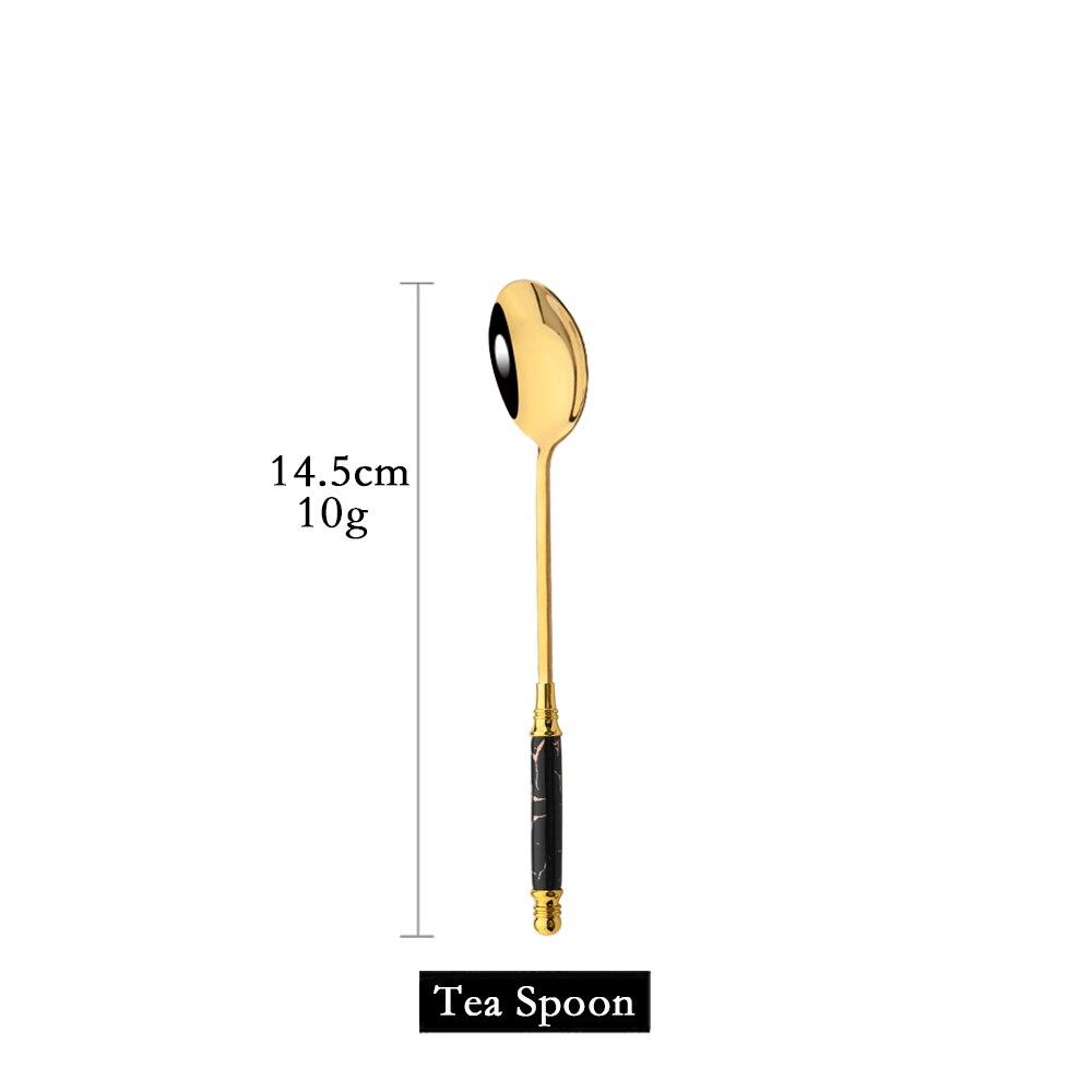 

Керамический набор столовой посуды с черной ручкой, столовые приборы из нержавеющей стали, набор столовых приборов, золотая вилка для торта, кофейная ложка, нож, набор столовой посуды 1Pc Tea Spoon чёрный/золотой