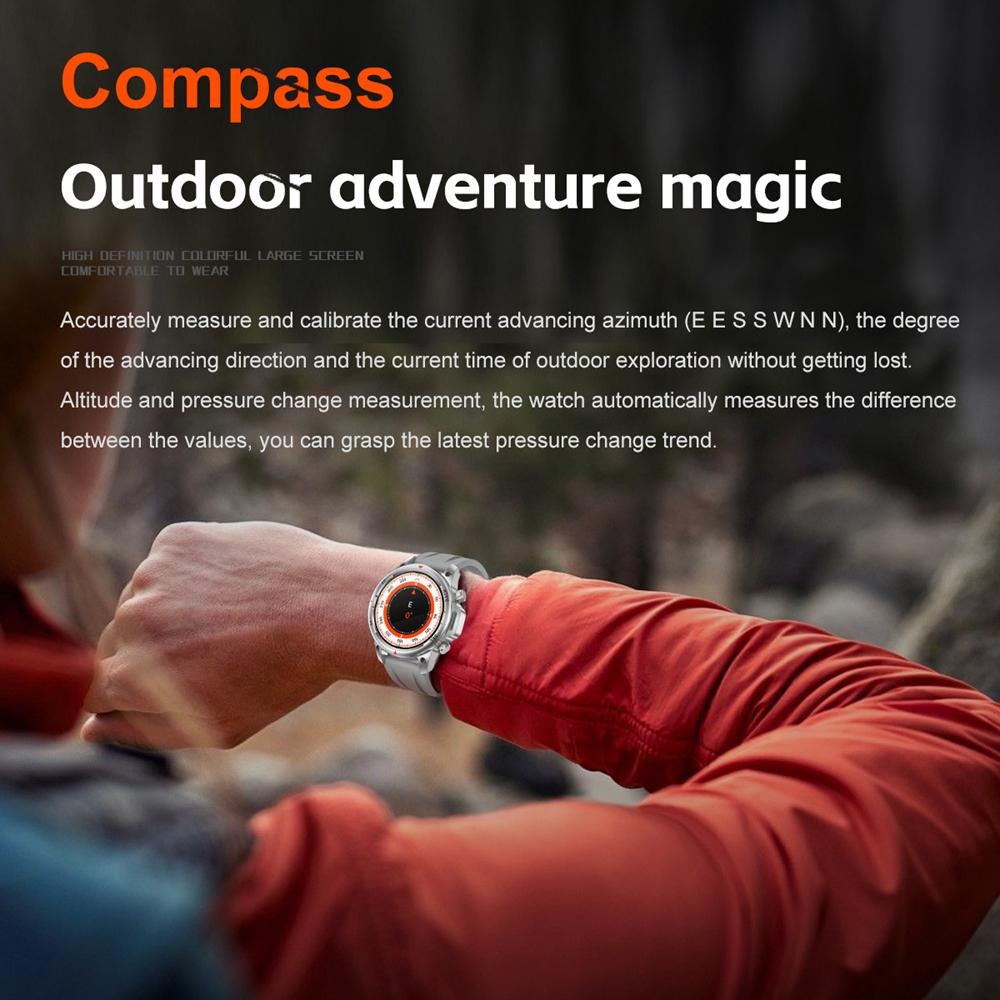 Neue 1,53" Bluetooth Anruf Smartwatch Gesundheitsmonitor mit Taschenlampe Kompass NFC 400mAh Outdoor Herren Smartwatches für IOS Android