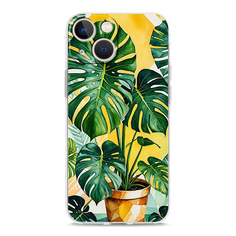 Phone Case For iPhone 17 Air Cases iPhone 16 15 12 13 14 Pro Max SE 7 8 Plus iPhone11 Clear Soft Cover Leaves Monstera Green