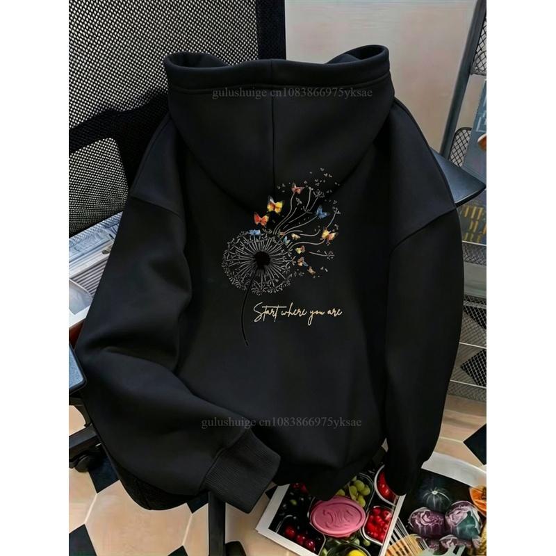 Casual Hoodie Halloween Gifts Dandelion Butterfly Start Where You Are Print Autumn Winter Fall Clothes For Women Girls