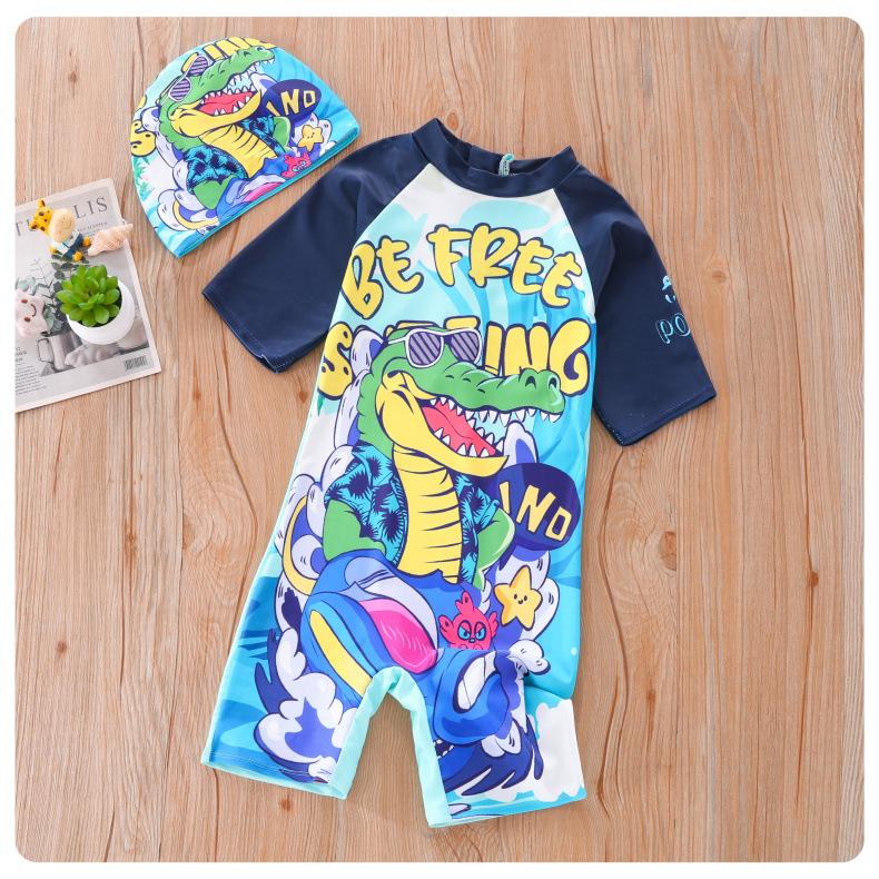 UPF50+ Boys' Dinosaur One-Piece Swimsuit for Kids