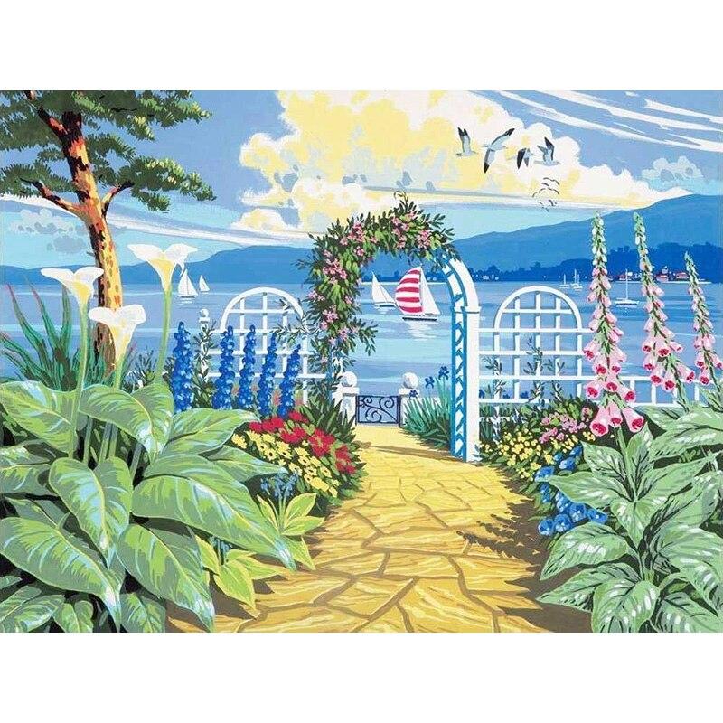 DIY 5D diamantová malba letní dovolená Diamantová mozaika Sady křížkového stehu Domácí dekorace Kulaté diamantové vyšívání