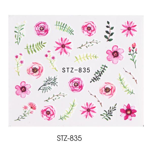 1pc 3D Nail Stickers Spring Summer Natural Flower Leaves Simulation Dried Flower Dragonfly Nail Applique Water Slides Decoration