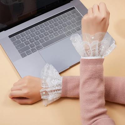 Lace Fake Flare Sleeves Pleated Fake Cuff for Women Sweater Blouse Ruffles Wrist Warmer White Detachable Fake Sleeves