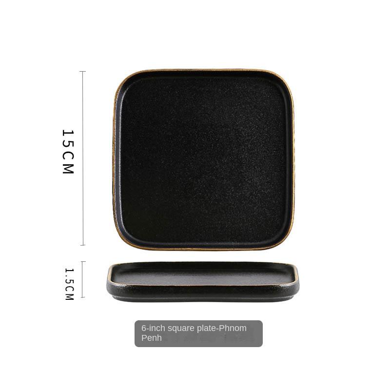 Japanese Black Frosted Steak Plate Creative Square Plate Restaurant Western Pasta Plate Commercial Ceramic Dish