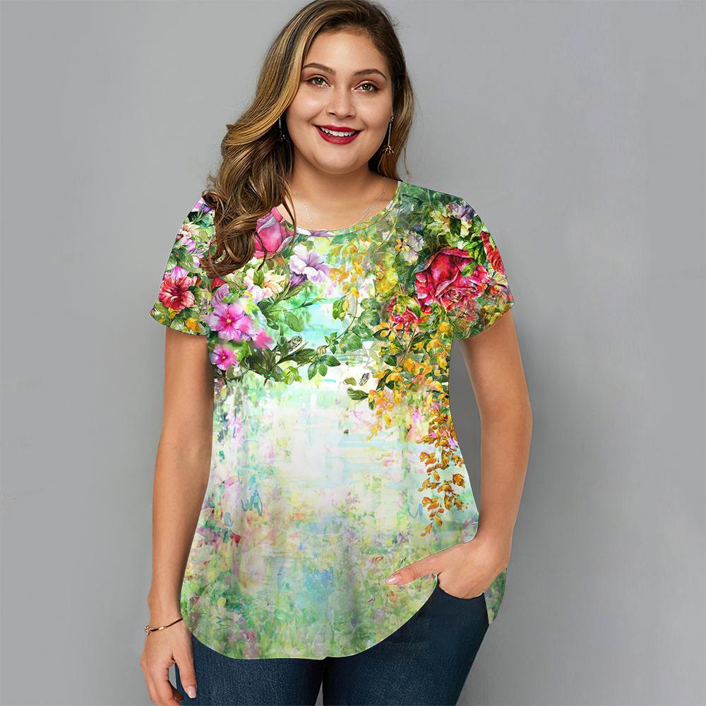 

Футболка большого размера для женщин, летняя повседневная футболка с круглым вырезом и коротким рукавом, модная свободная новая футболка, уличная одежда Harajuku, новая 5XL