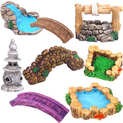 Micro Landscape Decorations Miniature Fairy Garden DIY Resin Craft Grassland Bridge Pool Pagoda Well Accessories Home  Ornament