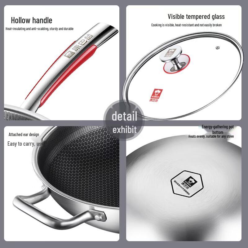 KOMBBACH 304 Stainless Steel Honeycomb Wok