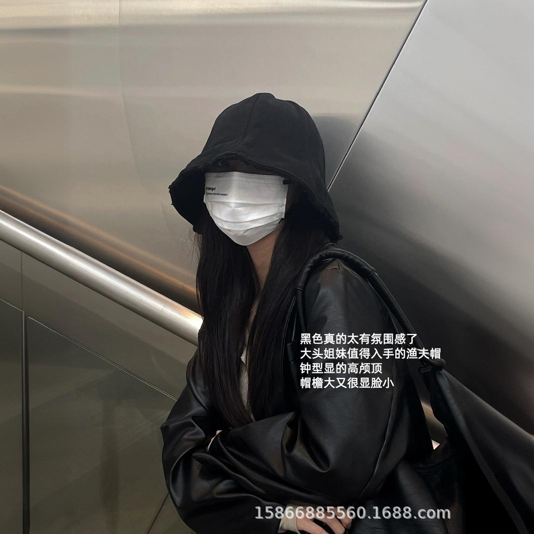 

Fisherman s hat 24 new trendy spring plain face atmosphere female versatile not picky face small dome basin hat large size 60-65cm чорний