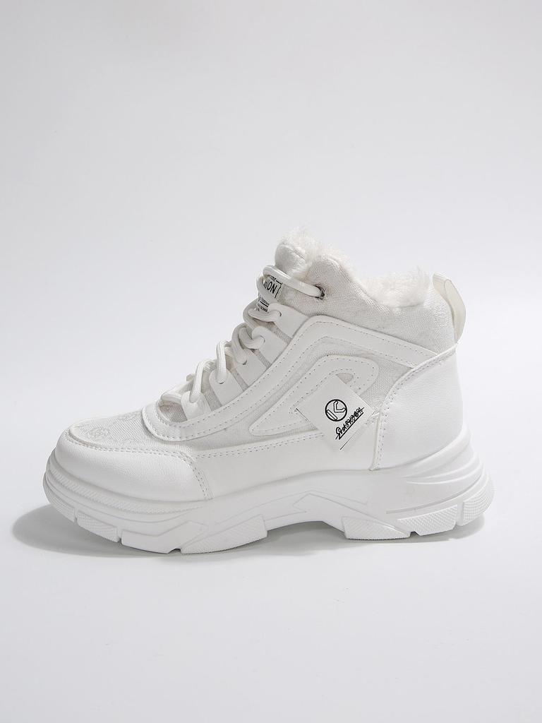 Damskie śniegowce do połowy łydki, podszyte polarem, skórzane, kolekcja Jesień/Zima 2025: Sportowe buty bawełniane z blokami kolorów, na grubej podeszwie, sznurowane