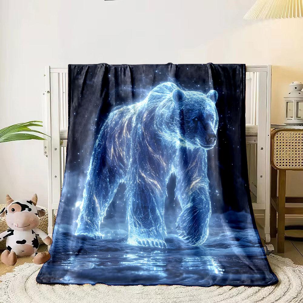 Glowing Bear In Mystical Night Scene Print Blanket Soft and Cozy Perfect for the Living Room Bed Sofa or a Nap,gift