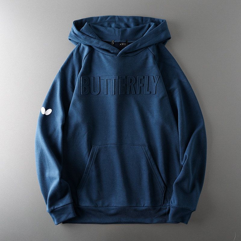 Cut-off American Style Spring and Autumn Hooded Export Original Sweater Navy Blue S
