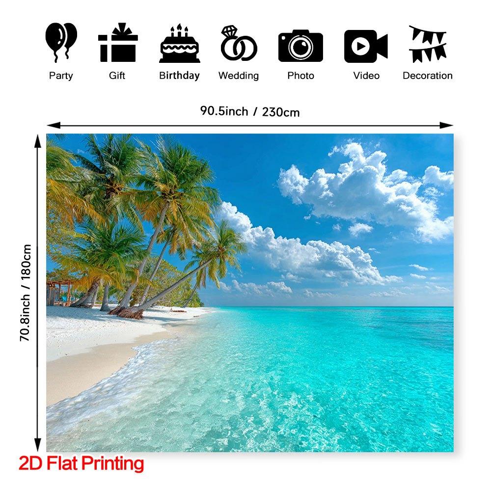 2D plane, 1 piece of 2D plane printed tropical beach, ocean and sky photography background, polyester fabric