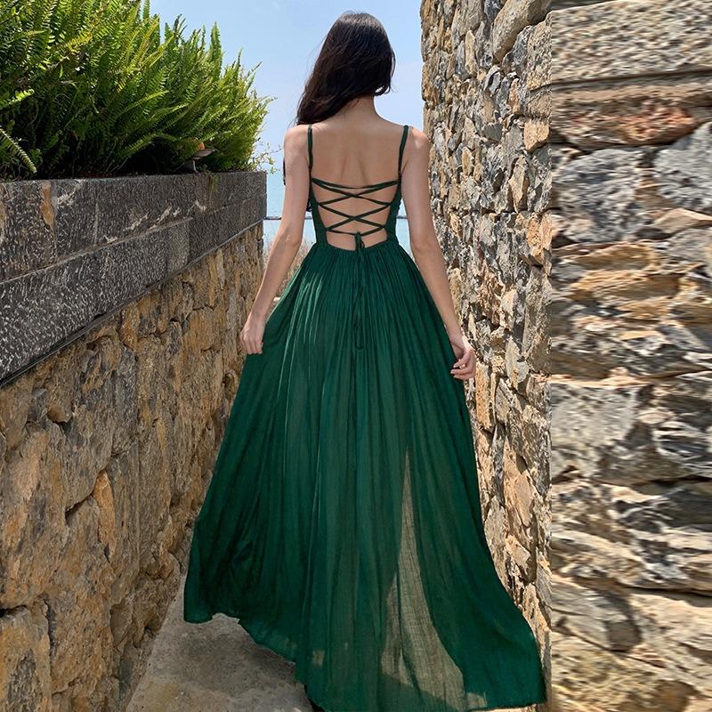 Pure Desire Sexy Backless Sleeveless Suspender Dress Women's Summer New Waist and Thin Design Split Word Skirt