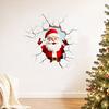 PVC Santa Wall Art for Balcony 3D Claus Sticker, Realistic Breaking Decal Christmas Holiday Decoration, Glass Clings Waterproof Indoor Outdoor Windows