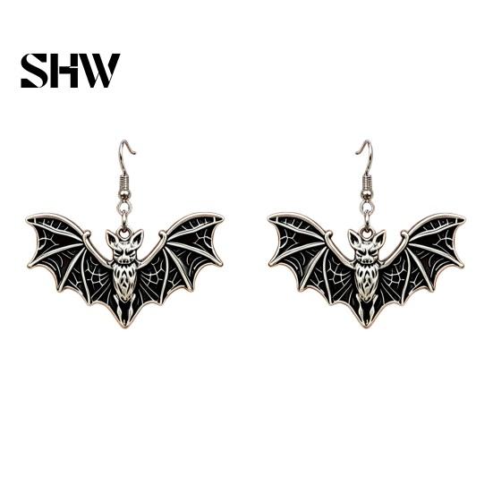 Fashionable Halloween Jewelry Sets Gothic Bat Accessory, Vintage Punk Necklace, Viking Detailed Wing Style Dangle Drop Earrings for Cosplay